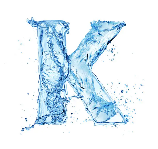 creative capital water letter K isolated on white background