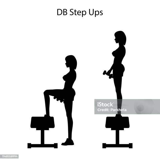 Db Step Ups Exercise Silhouette Stock Illustration - Download Image Now - Activity, Aerobics, Athlete