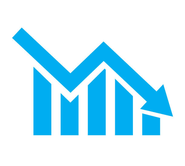 ilustrações de stock, clip art, desenhos animados e ícones de chart with bars declining on white background. chart icon. chart icon for your web site design, logo, app, ui. flat style. - decreases