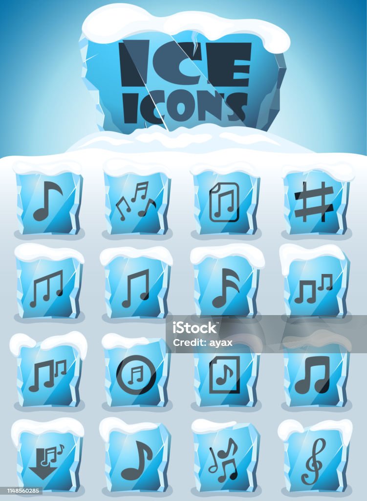 Ð¨Ð°Ð±Ð»Ð¾Ð½ musical notes vector icons frozen in transparent blocks of ice Bass Instrument stock vector
