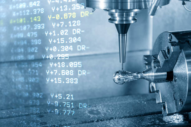 istock The  abstract scene of 5-axis machining centre cutting the sample  part with ball  end-mill tool. 1148561148