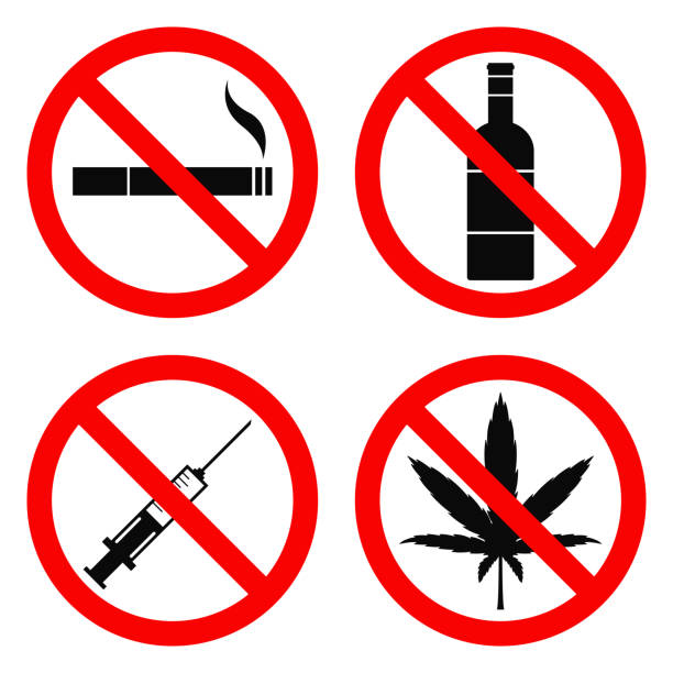 ilustrações de stock, clip art, desenhos animados e ícones de no smoking, no alcohol, no drugs, no hemp sign. vector illustration - narcotic medicine symbol marijuana