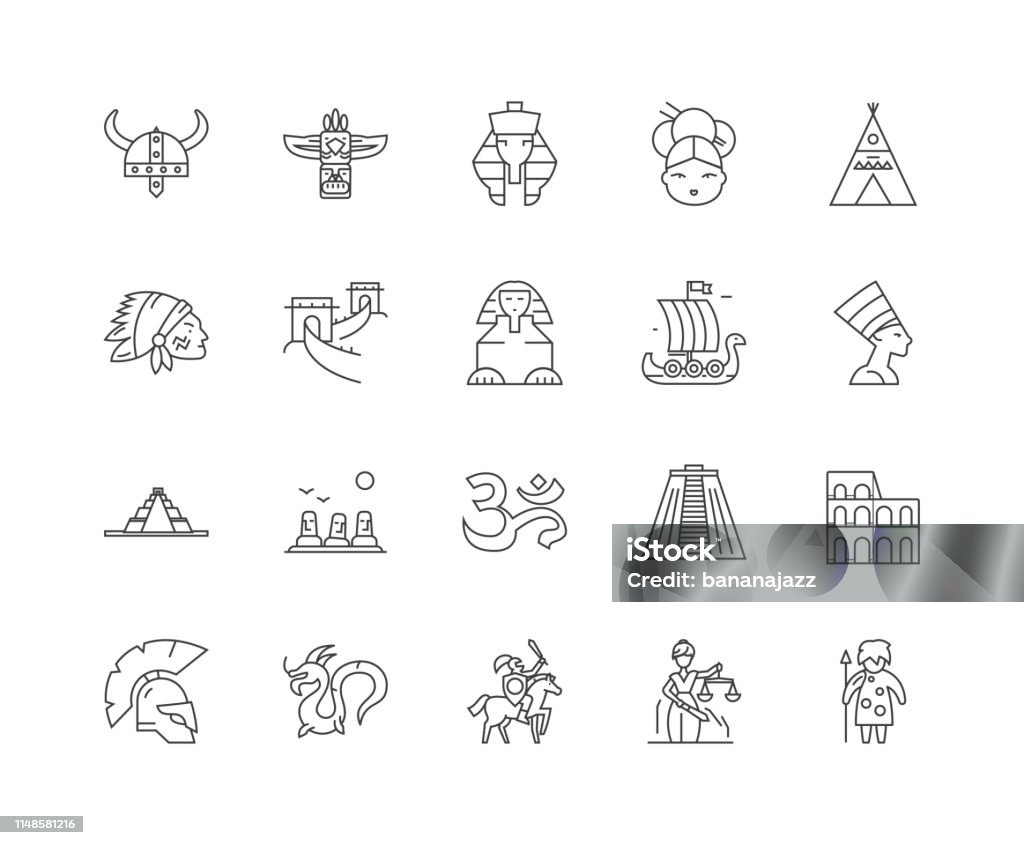 Ancient civilization line icons, signs, vector set, outline illustration concept Ancient civilization line icons, linear signs, vector set, outline concept illustration Greece stock vector