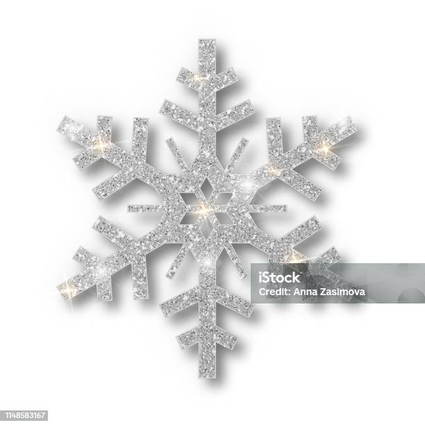 Silver Snowflake Christmas Decoration Covered Bright Glitter Silver Glitter  Texture Snowflake Isolated Xmas Ornament Silver Snow With Bright Sparkle  Stock Illustration - Download Image Now - iStock