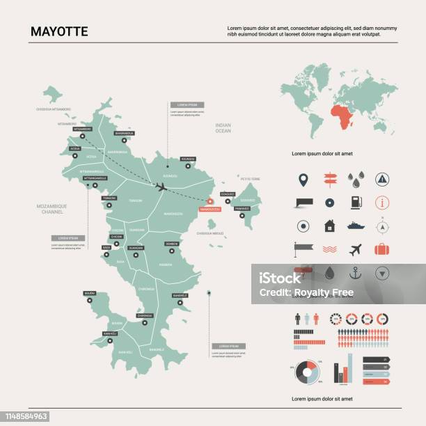 Vector Map Of Mayotte Country Map With Division Cities And Capital Political Map World Map Infographic Elements Stock Illustration - Download Image Now