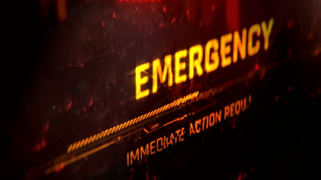 Emergency, immediate action required, alert message on screen, warning sign