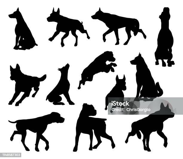 Dog Silhouettes Animal Set Stock Illustration - Download Image Now - Dog, Animal, Animal Themes