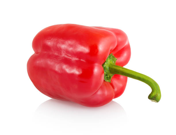 istock Sweet red bell pepper with green stem isolated on white background with shadow reflection. Red sweet pepper isolated with clipping path. 1148587932