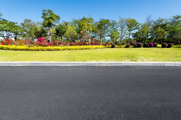 asphalt road and roadside scenery - car horizon over land driving street imagens e fotografias de stock