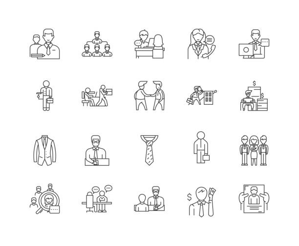 Clerks line icons, signs, vector set, outline illustration concept Clerks line icons, linear signs, vector set, outline concept illustration file clerk stock illustrations