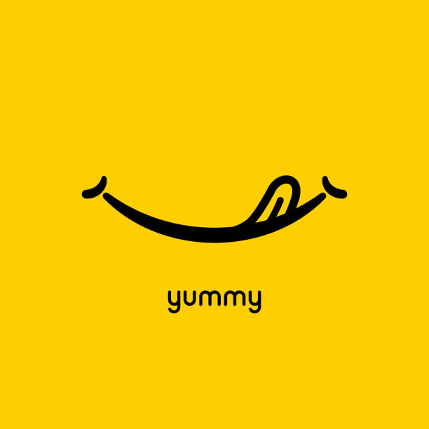 달콤한 얼굴 미소 맛 있는 아이콘입니다. 맛 있는 혀 emoji 맛 있는 또는 배고픈 입 미소 - yummy stock illustrations