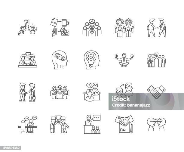 Commitment Line Icons Signs Vector Set Outline Illustration Concept Stock Illustration - Download Image Now