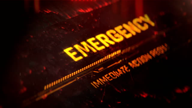 Emergency, immediate action required text on screen, warning notification, alert