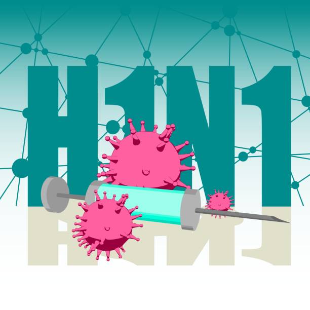 вирус болезни h1n1 и шприц - influenza a virus stock illustrations