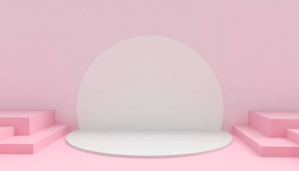 Podium Circle and Rectangular Modern in abstract Pink composition minimal Art and Concept on Pink background - 3D rendering