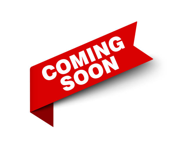 Coming soon red ribbon label banner. Open available now sign or coming soon tag Coming soon red ribbon label banner. Open available now sign or coming soon tag. corner ribbon stock illustrations