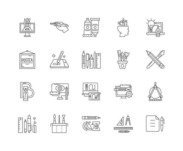 ilustrações de stock, clip art, desenhos animados e ícones de drawing line icons, signs, vector set, outline illustration concept - arrow sign arrow sketch drawing