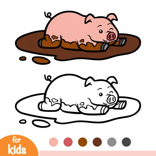 Vector illustration of Coloring book, Pig