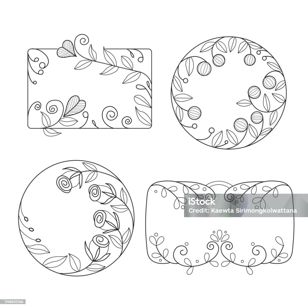 Hand drawn minimal flower frame set Hand drawn sketch illustration vector was made in eps 10. Abstract stock vector