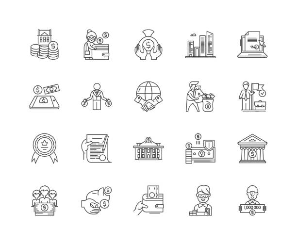 Federal credit agency line icons, signs, vector set, outline illustration concept Federal credit agency line icons, linear signs, vector set, outline concept illustration types of loans stock illustrations
