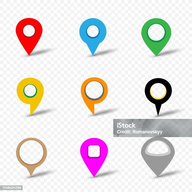 Map Pin Set On Transparent Background Stock Illustration - Download Image Now - Spotted, Map, Map Pin Icon