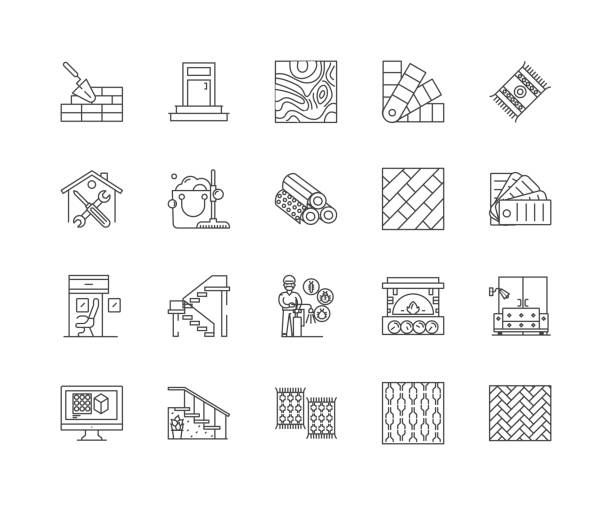 floor-line-icons, lineare zeichen, vektor-set, umrisskonzept illustration - multi story building stock-grafiken, -clipart, -cartoons und -symbole