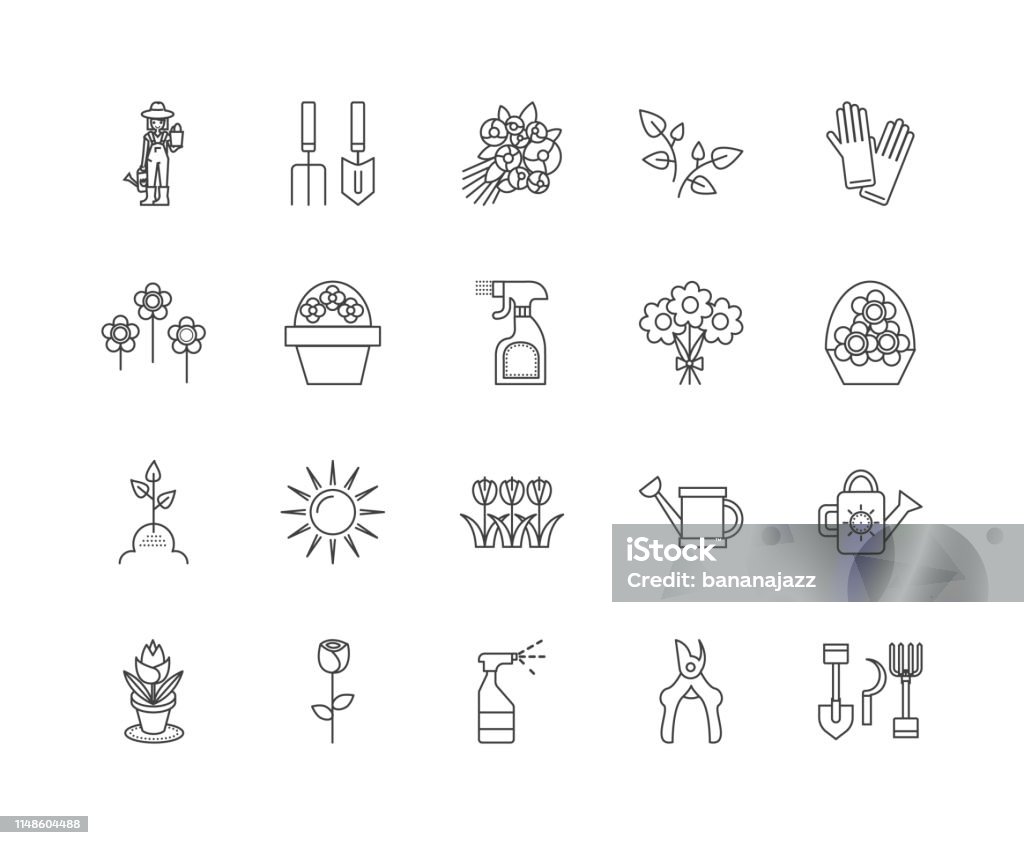 Floristry courses line icons, signs, vector set, outline illustration concept Floristry courses line icons, linear signs, vector set, outline concept illustration Alphabet stock vector