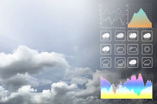 istock Weather forecast symbol data presentation with graph and chart on tropical storm background. Dramatic atmosphere panorama view of storm clouds and tropical sky. 1148605547