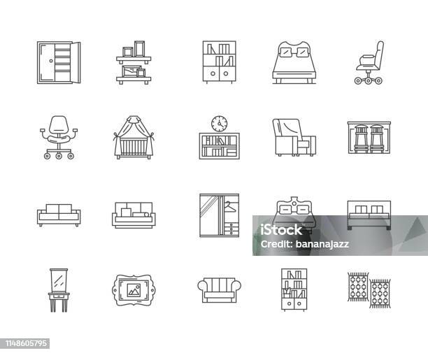 Furniture Decor Studio Line Icons Signs Vector Set Outline Illustration Concept Stock Illustration - Download Image Now