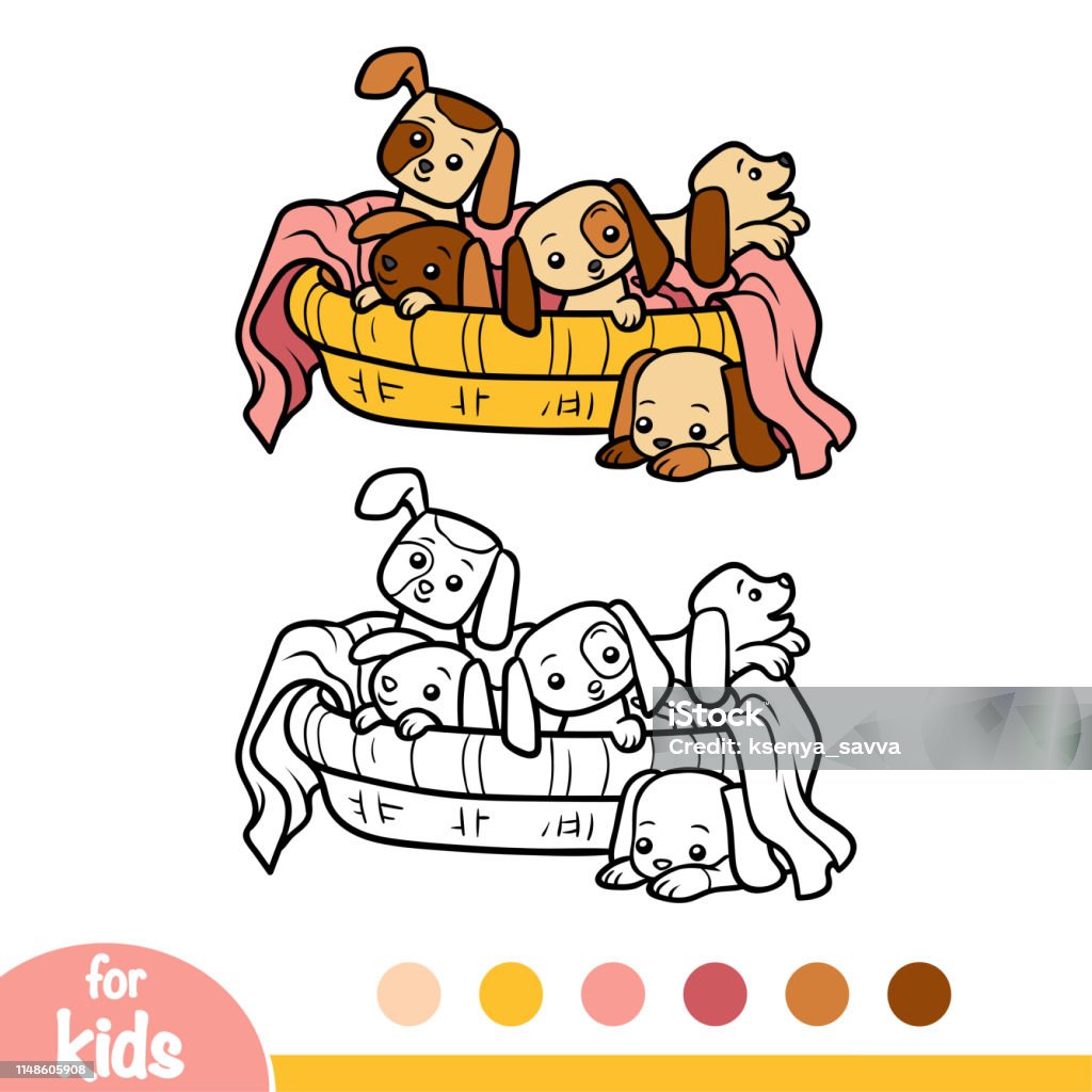 Coloring book, Five dogs Coloring book for children, Five dogs Animal stock vector