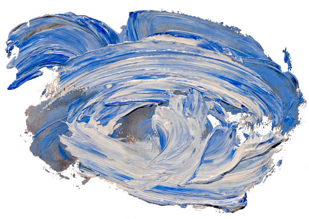 Blue and white oil texture paint stain brush stroke, hand painted, isolated on white background.