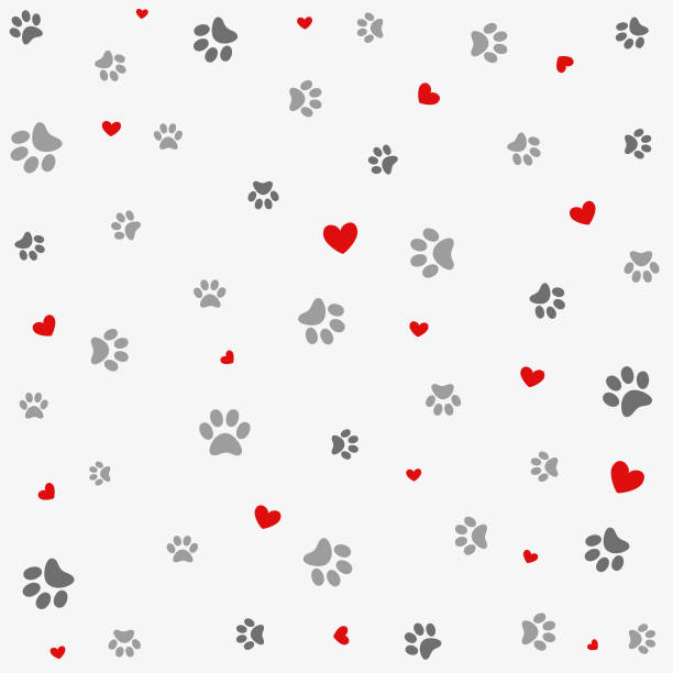 Seamless background with heart and footprint, paws Seamless background with heart and footprint, paws animal foot stock illustrations