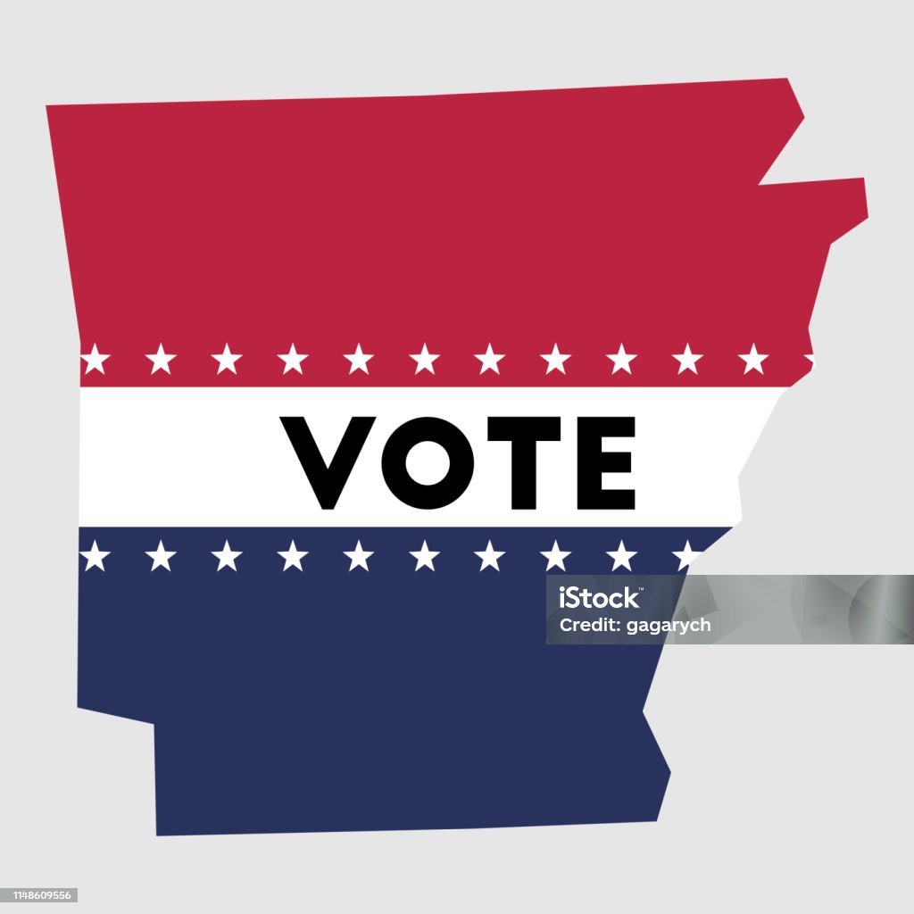 Vote Arkansas state map outline. Vote Arkansas state map outline. Patriotic design element to encourage voting in presidential election 2016. Vote Arkansas vector illustration. 2016 stock vector