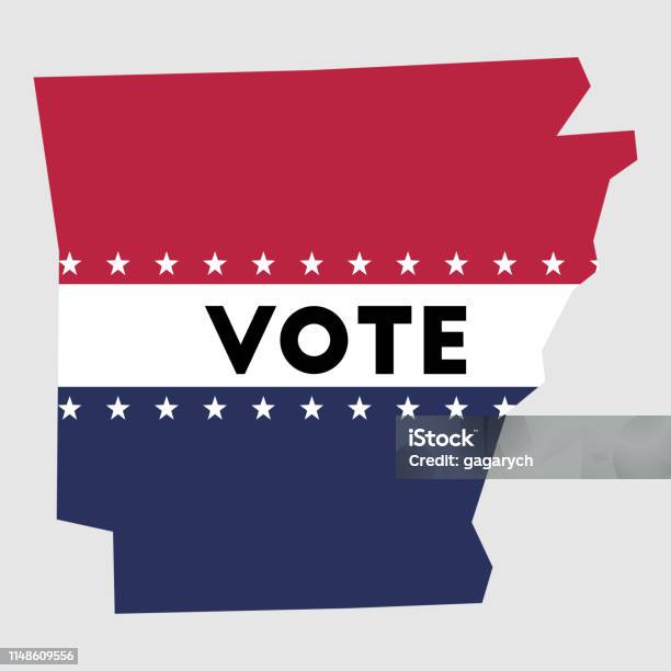 Vote Arkansas State Map Outline Stock Illustration - Download Image Now - 2016, Arkansas, Banner - Sign