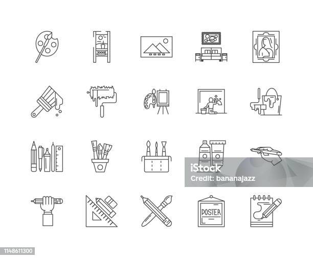 Home Painting Line Icons Signs Vector Set Outline Illustration Concept Stock Illustration - Download Image Now