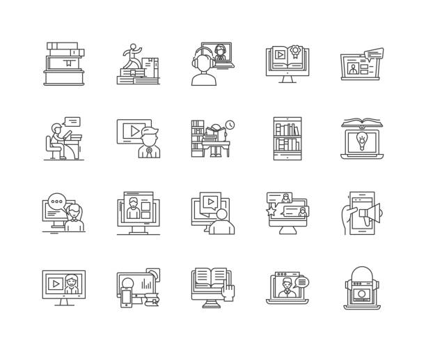 Home tutoring line icons, signs, vector set, outline illustration concept Home tutoring line icons, linear signs, vector set, outline concept illustration stuck in room stock illustrations
