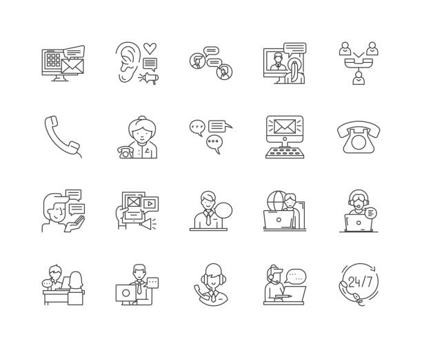 ilustrações de stock, clip art, desenhos animados e ícones de information services line icons, signs, vector set, outline illustration concept - mobile phone telecommunications equipment bluetooth telephone