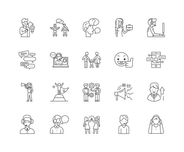 ilustrações de stock, clip art, desenhos animados e ícones de it support line icons, signs, vector set, outline illustration concept - mobile phone telecommunications equipment bluetooth telephone