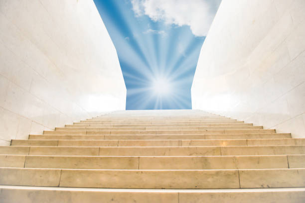 istock Sun shining on sky on marble staircase 1148615908