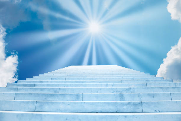 istock Sun shining on sky on marble staircase 1148616027
