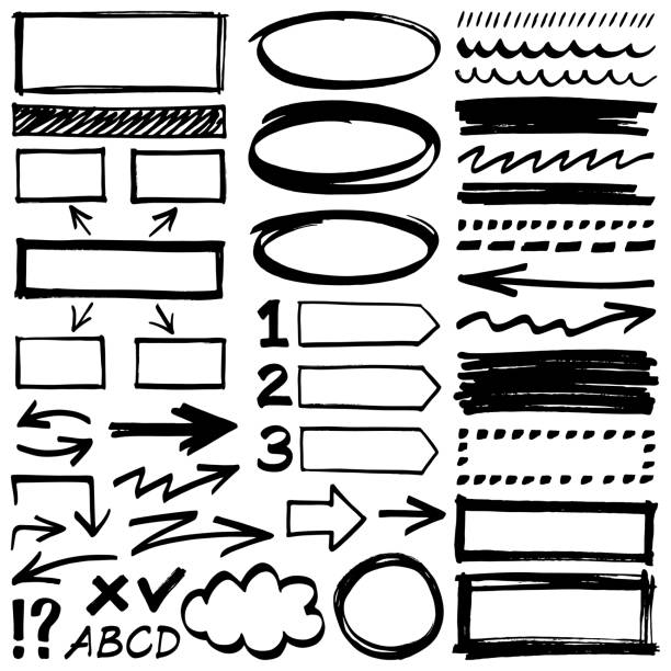 ręcznie rysowane elementy konstrukcyjne - arrow sign circle direction speed stock illustrations