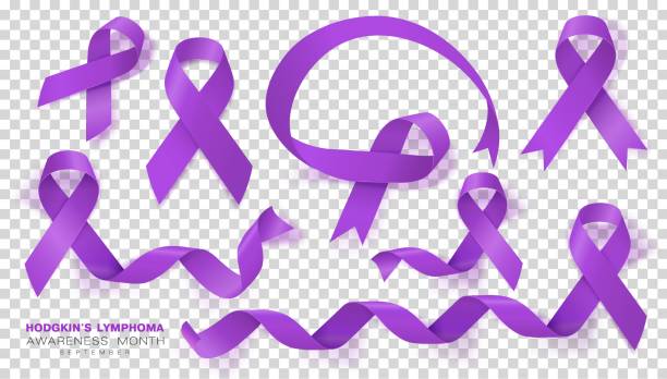 illustrations, cliparts, dessins animés et icônes de mois de sensibilisation aux lymphomes hodgkins. ruban de couleur violette d’isolement sur fond transparent. modèle de conception de vecteur pour affiche. - purple ribbon