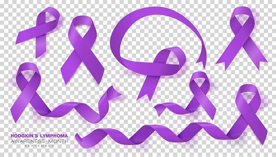 Hodgkins Lymphoma Awareness Month. Violet Color Ribbon Isolated On Transparent Background. Vector Design Template For Poster. Illustration.