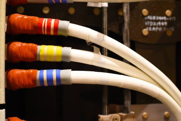 istock Color coded white aircraft electrical cables on a 787 dreamliner. 1148621107