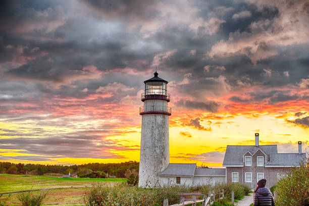 Highland Lighthouse Sunset Cape Cod stock photo