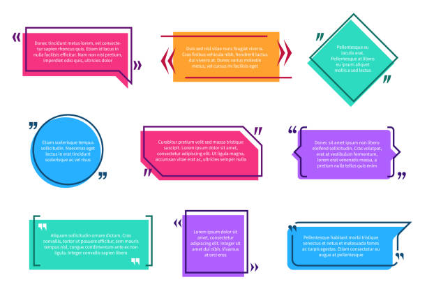 текстовые коробки. цветные цитаты окно речи пузырь шаблон текстовой заметки скобки цитирования страницы пустой кадр наклейки мультфильм в - text message stock illustrations