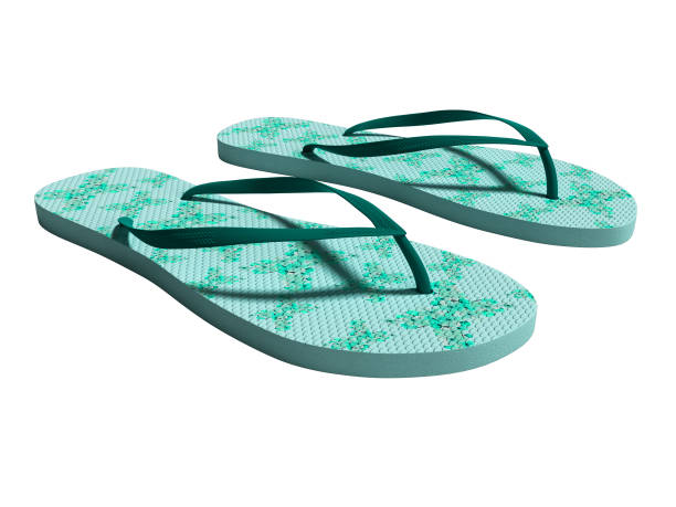 istock Modern blue beach slippers with flowers 3d render on white background no shadow 1148625635
