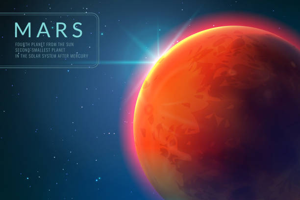 Mars background. Red planet with texture in outer space. Rising sun and mars landscape vector 3d concept Mars background. Red planet with texture in outer space. Rising sun and mars galaxy landscape vector 3d concept mars stock illustrations