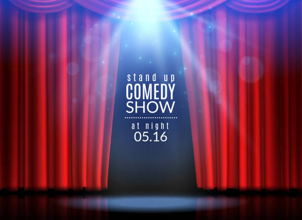 istock Red curtain scene. Stage open curtains theater opera cinema show broadway cabaret club spotlight awards event fabric, vector creative 1148626773
