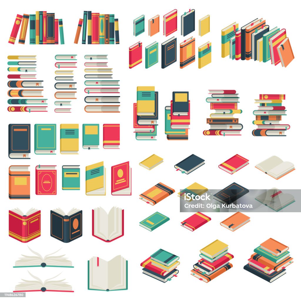 Flat books set. Book school library publishing dictionary textbook magazine open closed page studying vector collection Flat books set. Book school library publishing dictionary textbook magazine open closed page studying vector icons Book stock vector